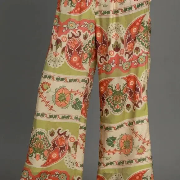 NEW Umgee Summer Boho Cotton Pants, Wide Leg, Paisley, Flowy, Casual, Large - Picture 3 of 8